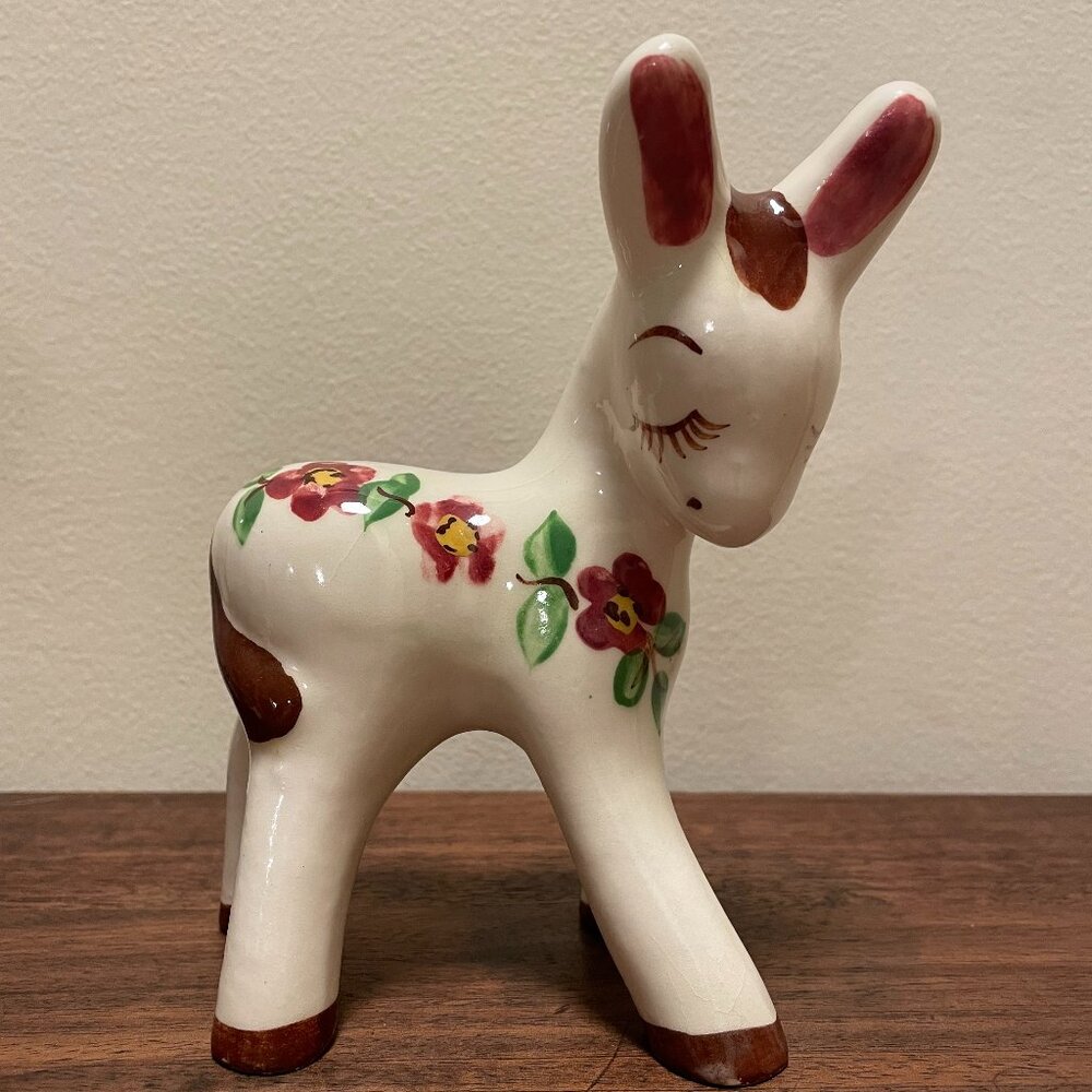 Vintage Ceramic Floral Deer Figurine California Pottery